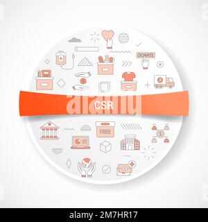 csr Corporate Social Responsibility Konzept mit Symbolkonzept mit rund- oder Kreisform zur Veranschaulichung von Abzeichen Stockfoto