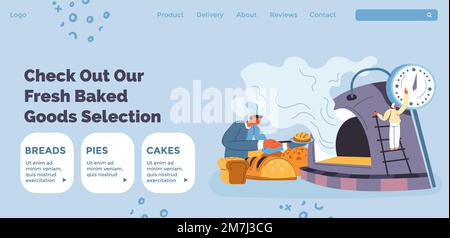 Sehen Sie sich unsere Webseite zur Auswahl frischer Backwaren an Stock Vektor