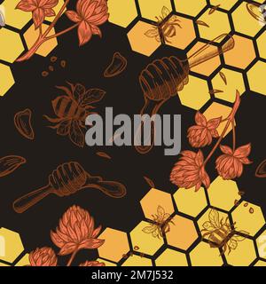 Bienenzucht und Honigproduktion, nahtloses Muster Stock Vektor