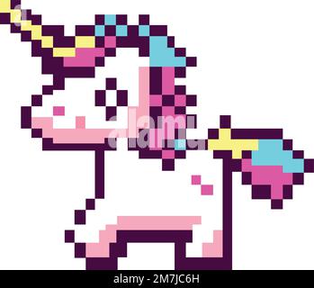 Pixel Art 8bit eines bunten Einhorns Stock Vektor