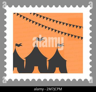 Attraktion und Unterhaltung, Zelte und Flaggen Postkarte Stock Vektor