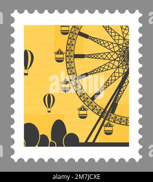 Attraktion und Erholung, Riesenrad Poststempel Stock Vektor