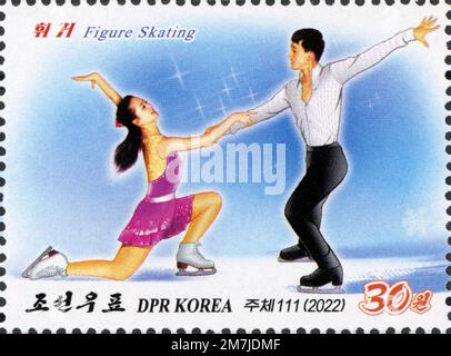 2022 Briefmarken aus Nordkorea. Wintersport, Eiskunstlauf Stockfoto