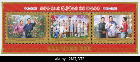 2022 Nordkorea-Stempel. Kim Jong Il zum 80. Geburtstag 1942-2011 Stockfoto