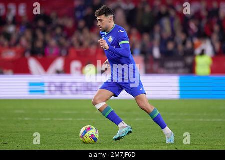 Sevilla, Spanien. 08., Januar 2023. Munir El Haddadi (17) von Getafe während des Spiels LaLiga Santander zwischen dem FC Sevilla und Getafe im Estadio Ramon Sanchez Pizjuan in Sevilla gesehen. (Foto: Gonzales Photo - Jesus Ruiz Medina). Stockfoto