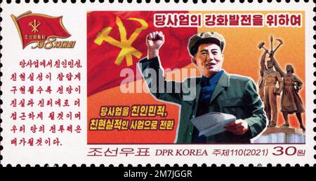 2021 Nordkorea-Stempel. 8. Kongress der Arbeiterpartei Koreas. Wirtschaft Stockfoto