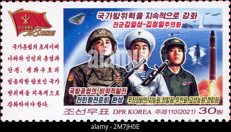 2021 Nordkorea-Stempel. 8. Kongress der Arbeiterpartei Koreas. Stockfoto