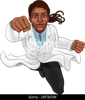 Superheldin Schwarze Wissenschaftlerin Fliegender Superheld Stock Vektor