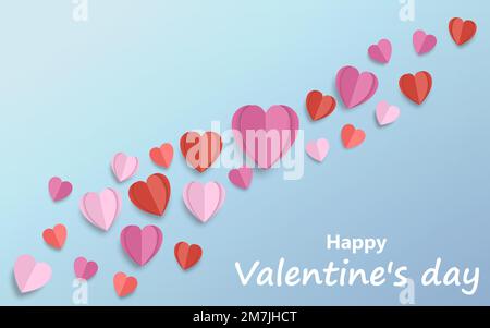 Papierelemente in Herzform auf blauem Hintergrund. Vektordarstellung. Eps 10. Stock Vektor