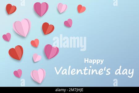 Papierelemente in Herzform auf blauem Hintergrund. Vektordarstellung. Eps 10. Stock Vektor