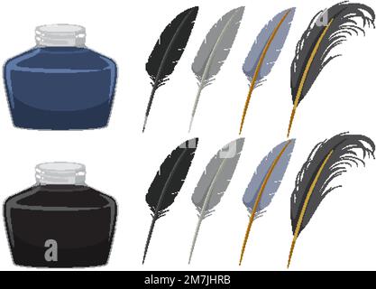 Abbildung: Schwarze und blaue Tinte mit Federstiften Stock Vektor