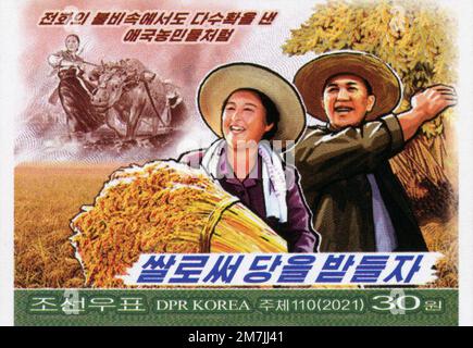 2021 North Kore Briefmarkenserie. Fangen Sie den Geist der Ältesten in der Produktion ein. Stockfoto
