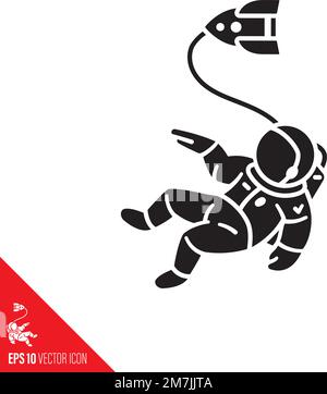 Ein Astronaut, der im Weltall läuft, Vektorglyphe-Symbol. Stock Vektor