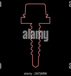Dachschraube aus Neon-Metall Befestigung profilierte Wellblech rot Vektordarstellung Bild flache Leuchte Stock Vektor