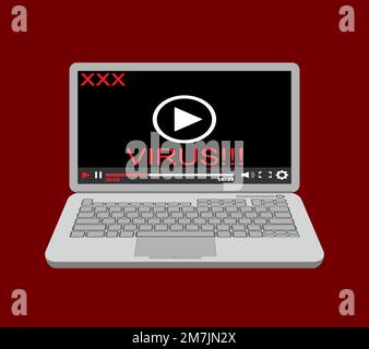 Laptop-Video-Player isoliert auf weißem Hintergrund. Vektordarstellung. Eps 10. Stock Vektor