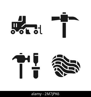 Schwarze Glyphensymbole im Steinbruch auf weißen Flächen gesetzt Stock Vektor