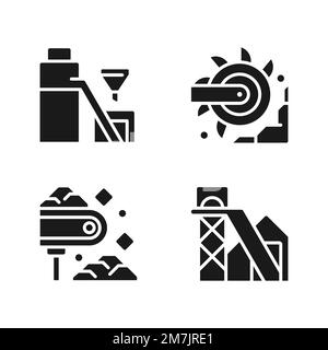 Schwarze Glyphen-Symbole für den Kohlebergbau auf weißen Flächen gesetzt Stock Vektor