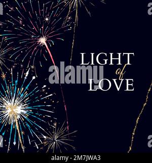 Shiny Fireworks Vorlage Vektor für Social Media Post mit editierbarem Text, Licht der Liebe Stock Vektor
