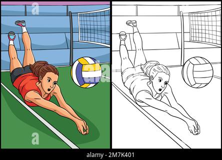 Volleyball-Malerseite – Farbige Abbildung Stock Vektor
