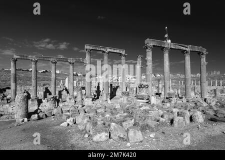 Blick auf das Macellum von Jerash City, Jordanien, Naher Osten Stockfoto