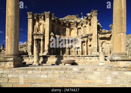 Blick auf das Nymphaeum in Jerash, Jordanien, Naher Osten Stockfoto