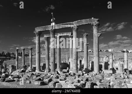 Blick auf das Macellum von Jerash City, Jordanien, Naher Osten Stockfoto