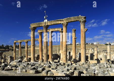 Blick auf das Macellum von Jerash City, Jordanien, Naher Osten Stockfoto