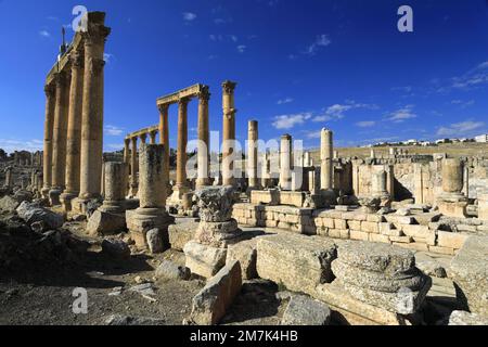 Blick auf das Macellum von Jerash City, Jordanien, Naher Osten Stockfoto