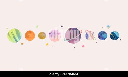 Bunte Galaxie Aquarell Doodle auf Pastell Hintergrund Vektor Stock Vektor