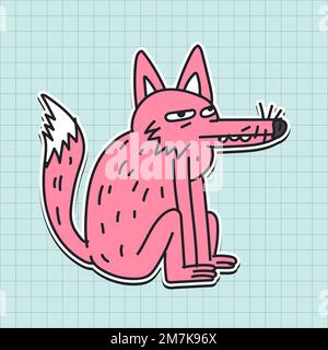 Handgezeichneter Pinky Wolf Sticker Vektor Stock Vektor