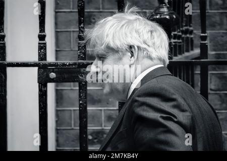 Boris Johnson, Abgeordneter, britischer Premierminister, monochrome Nahaufnahme, Downing Street, Westminster, London, England Stockfoto