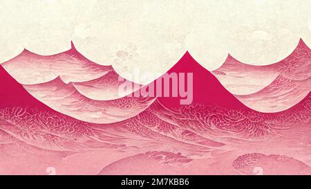 Cyberpunk-Stil mit pinkfarbenen Bergen, abstraktes und markantes Retro- und elegantes japanisches traditionelles und grafisches Design im Stil von Ukiyoe von Katsush Stockfoto