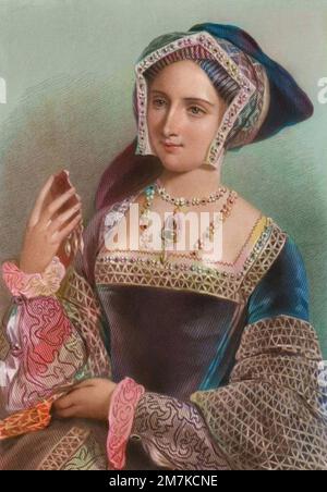 Jane Seymour, dritte Königin von König Heinrich VIII von England - Portrait de Jane Seymour (1509-1537), troisieme femme du roi Heinrich VIII Gravure du 19eme Siecle. Stockfoto