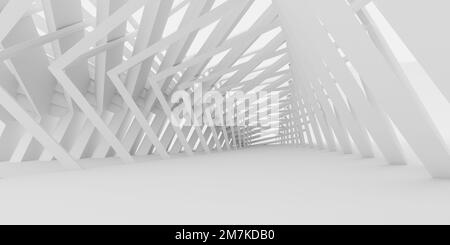 3D-Darstellung abstrakt weißer, leerer Tunnelkorridor, Innenraum Stockfoto