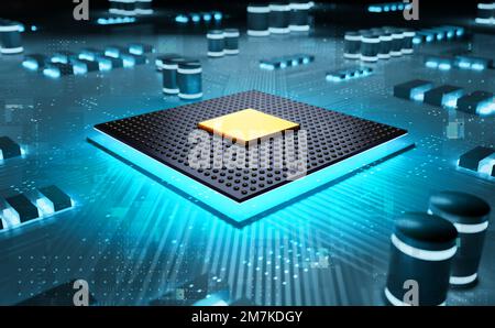 3D Rendering Circuit CPU-Chipsatz. Stockfoto