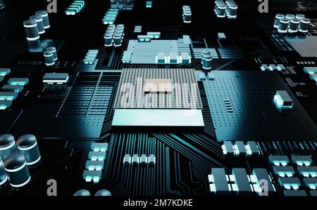 3D Rendering Circuit CPU-Chipsatz. Stockfoto