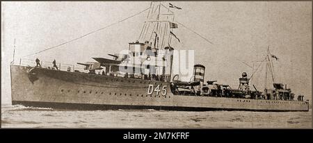 Ein Bild von HMS Dauntless D45 aus dem Jahr 1930, bekannt als Greyhound der Flotte. Stockfoto