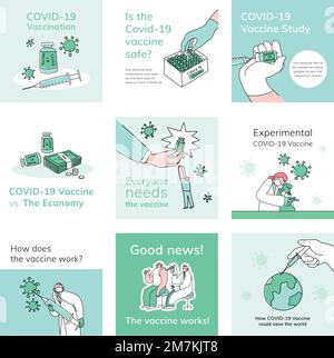 Covid 19 editierbare Vorlage Vektor Social Media post Doodle Illustration set Stock Vektor