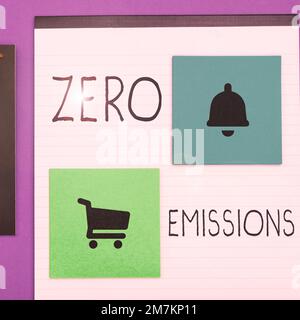 Konzeptionelle Anzeige Null Emissionen, Wort geschrieben auf gibt keine umweltschädlichen Abfallprodukte aus Stockfoto