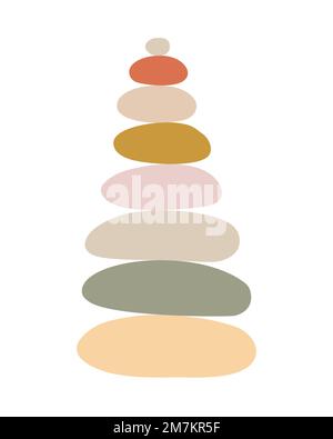 Zen Stones cairns Einfache abstrakte flache Vektordarstellung, Relax-, Meditations- und Yoga-Konzept, Bo-Farben Steinpyramide zum Erstellen von Bannern, Postern, Karten, Drucken, Wandgemälden Stock Vektor