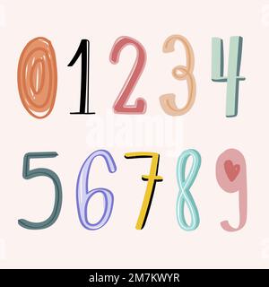 Zahlen 0-9 Hand gezeichnete Doodle Stil Typografie Set Vektor Stock Vektor