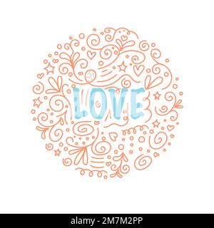 Ein Kreis von Orangenblumen wie ein Doodle, Liebes Stock Vektor