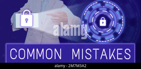 Textzeichen mit häufigen Fehlern. Aktionen für Geschäftsideen, die häufig synonym mit Fehlern verwendet werden Stockfoto