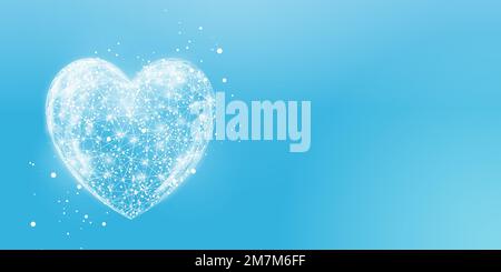 Blaues Herz. Happy Valentines Day-Konzept. Drahtmodell, niedrige Poly-Ausführung. Abstrakte moderne 3D-Vektorillustration auf dunkelblauem Hintergrund Stock Vektor