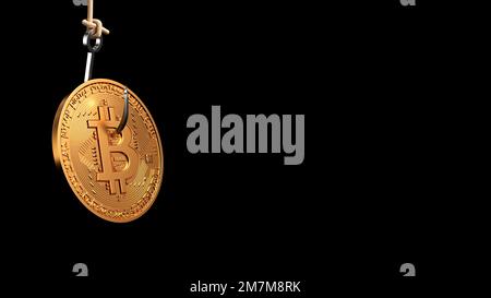 Gierige Leute benutzen Bitcoin als finanziellen Köder. 3D-Szene. Stockfoto
