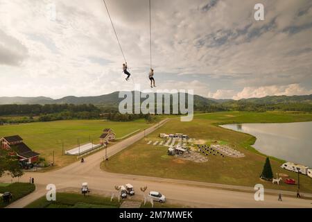 Chiang Rai, Thailand. 18. November 2022. Boon Rawd Farm im Singha Park am Nachmittag. Die zep Line im Singha Park. Stockfoto