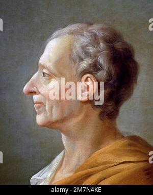 Montesquieu. Portrait des französischen Philosophen Charles Louis de Secondat, Baron de La Brède et de Montesquieu (1689-1755), nach Jacques-Antoine Dassier, Öl auf Leinwand, 18. Jahrhundert Stockfoto