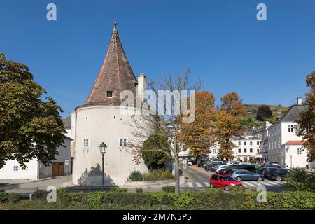 Fischerturm und Schürerplatz, Bezirk Stein an der Donau, Krems an der Donau, Wachau, Niederösterreich, Österreich Stockfoto