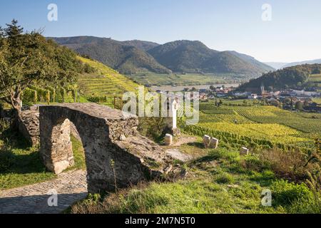 Blick vom Roten Tor über die Weinberge nach Spitz, Wachau, Niederösterreich, Österreich, Stockfoto