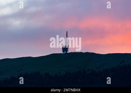 Sendeturm, Chasseral, Berner Jura, Kanton Bern, Schweiz Stockfoto